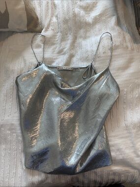 Alice + Olivia Silver Metallic Cowl Neck Camisole Top